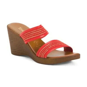 Made In Italy 2 Band Wedge Heel (Color: Red Shimmer)